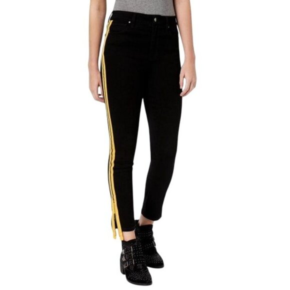 Tinseltown High Rise Striped Ankle Zip Skinny Jeans in Black/Yellow Size 1/25 - Picture 1 of 7